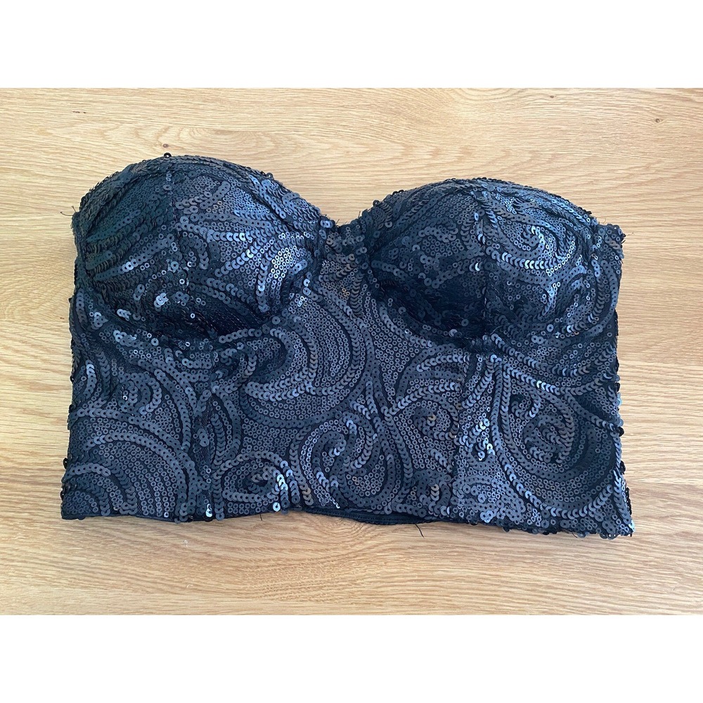 Charlotte Russe Womens Bustier SZ M Strapless Sequin Corset Top Side Zip Vintage